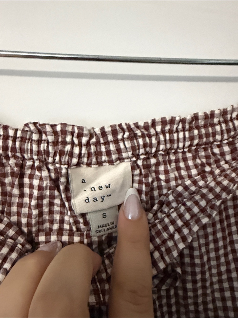 Brown and White Gingham Button-Front Mini Skirt - Picture 2 of 3